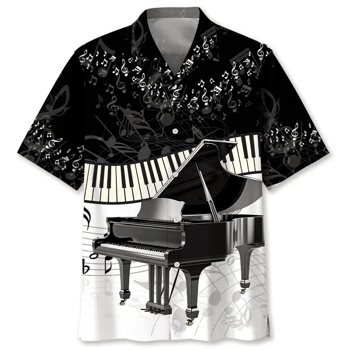 Piano Black And White Hawaiian Shirt For Beachside Event And Outdoor Comfort