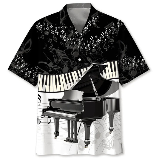 Piano Black And White Hawaiian Shirt For Beachside Event And Outdoor Comfort