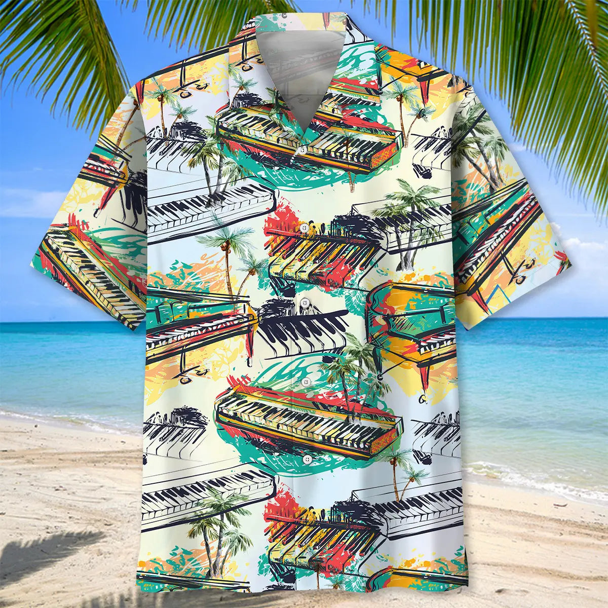 Colorful Piano Hawaiian Shirt For Coastal Travel, Casual Events, And Comfortable Summer Wear