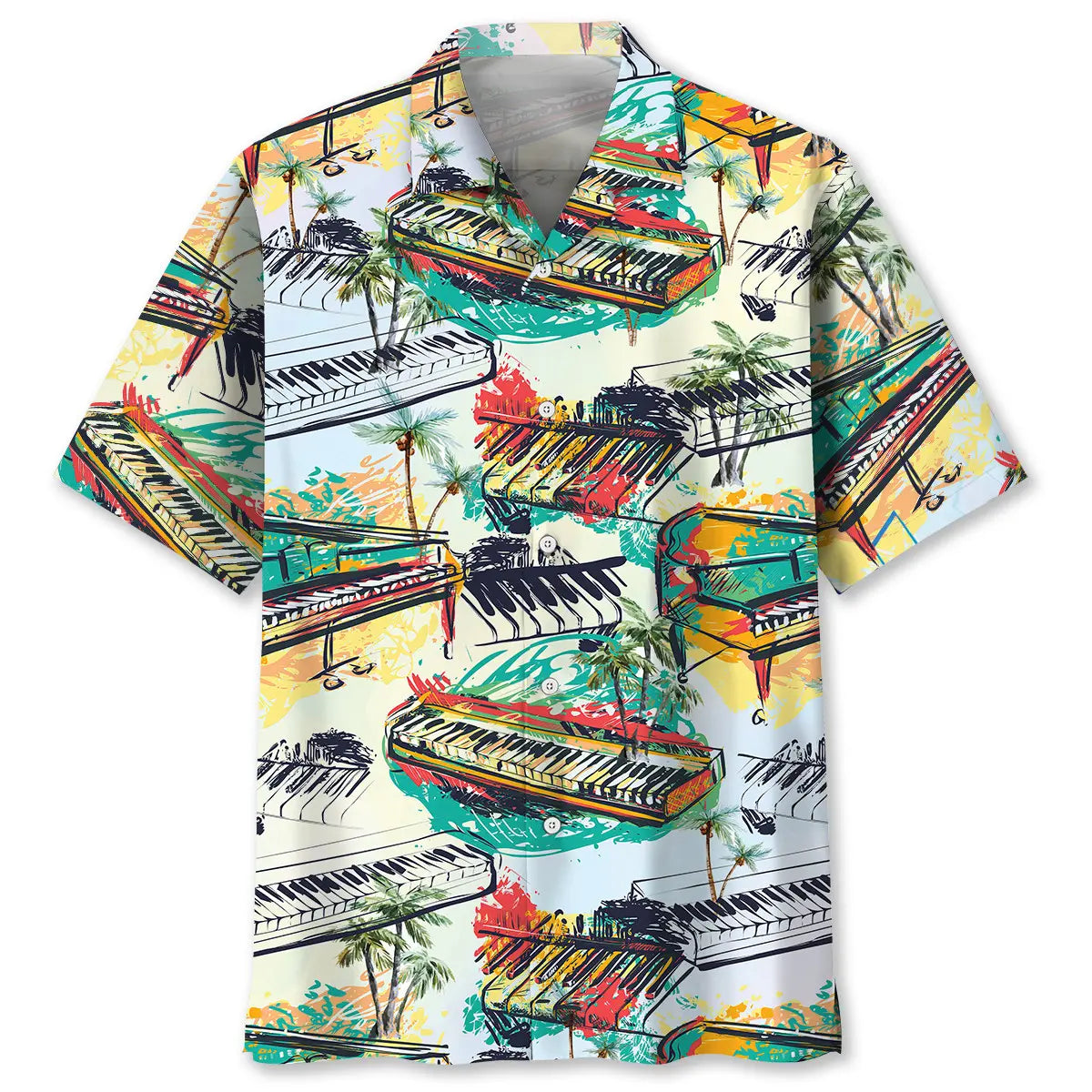 Colorful Piano Hawaiian Shirt For Coastal Travel, Casual Events, And Comfortable Summer Wear