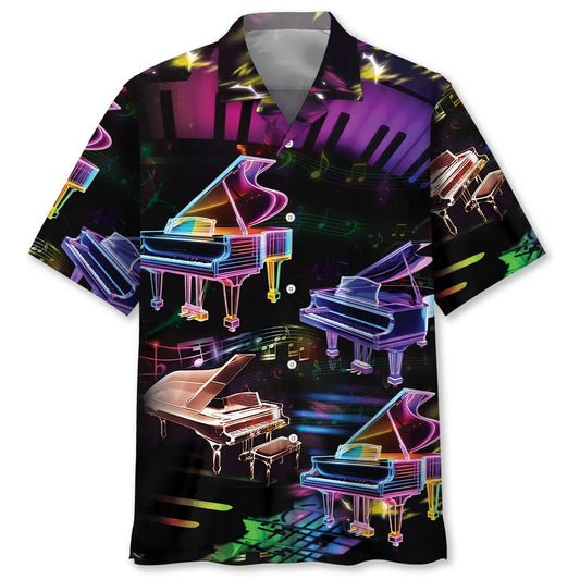 Neon Piano Music Hawaiian Shirt For Music Fans, Resort Parties, And Warm Weather Events