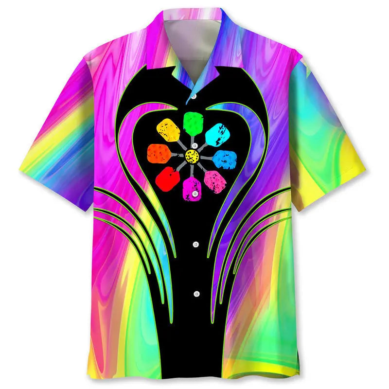 Colorful Pickleball Hawaiian Shirt For Tropical Holidays, Outdoor Gatherings, And Everyday Comfort