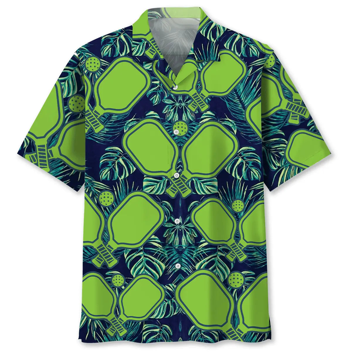 Pickleball Green Leaves Hawaiian Shirt For Tropical Holidays, Outdoor Gatherings, And Everyday Comfort