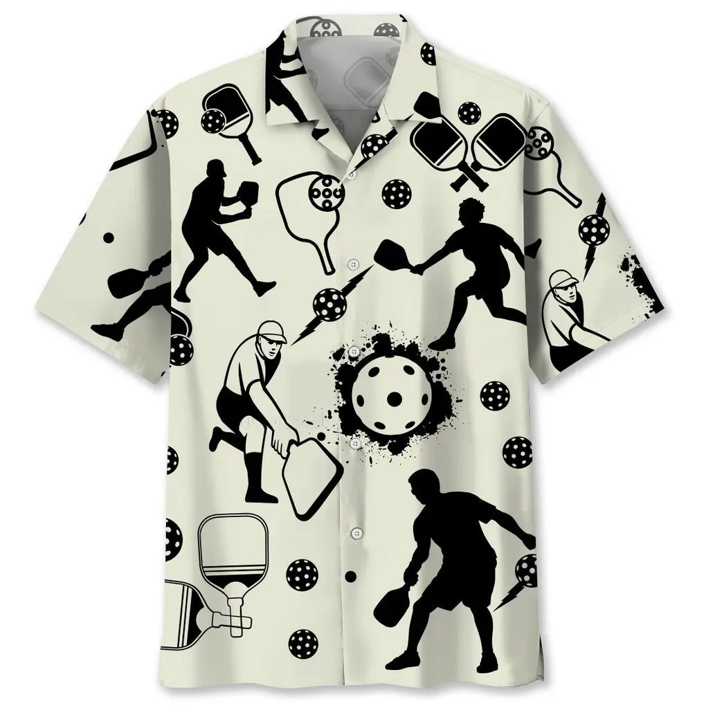 Pickleball Icon Black White Hawaiian Shirt For Island Vacations, Resort Wear, And Relaxed Seasonal Style