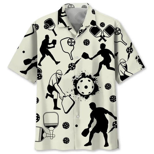 Pickleball Icon Black White Hawaiian Shirt For Island Vacations, Resort Wear, And Relaxed Seasonal Style