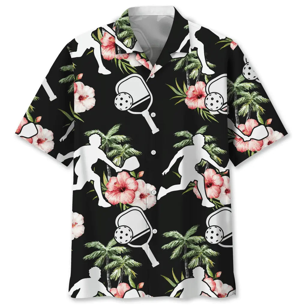 Floral Pickleball Nature Hawaiian Shirt For Summer Vacation, Beach Travel, And Casual Wear