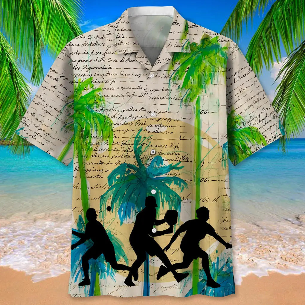 Vintage Pickleball Tree Hawaiian Shirt For Island Vacations, Resort Wear, And Relaxed Seasonal Style