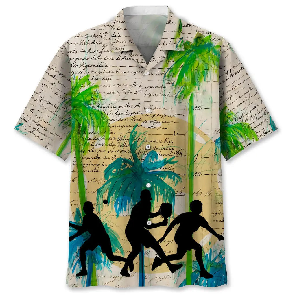 Vintage Pickleball Tree Hawaiian Shirt For Island Vacations, Resort Wear, And Relaxed Seasonal Style