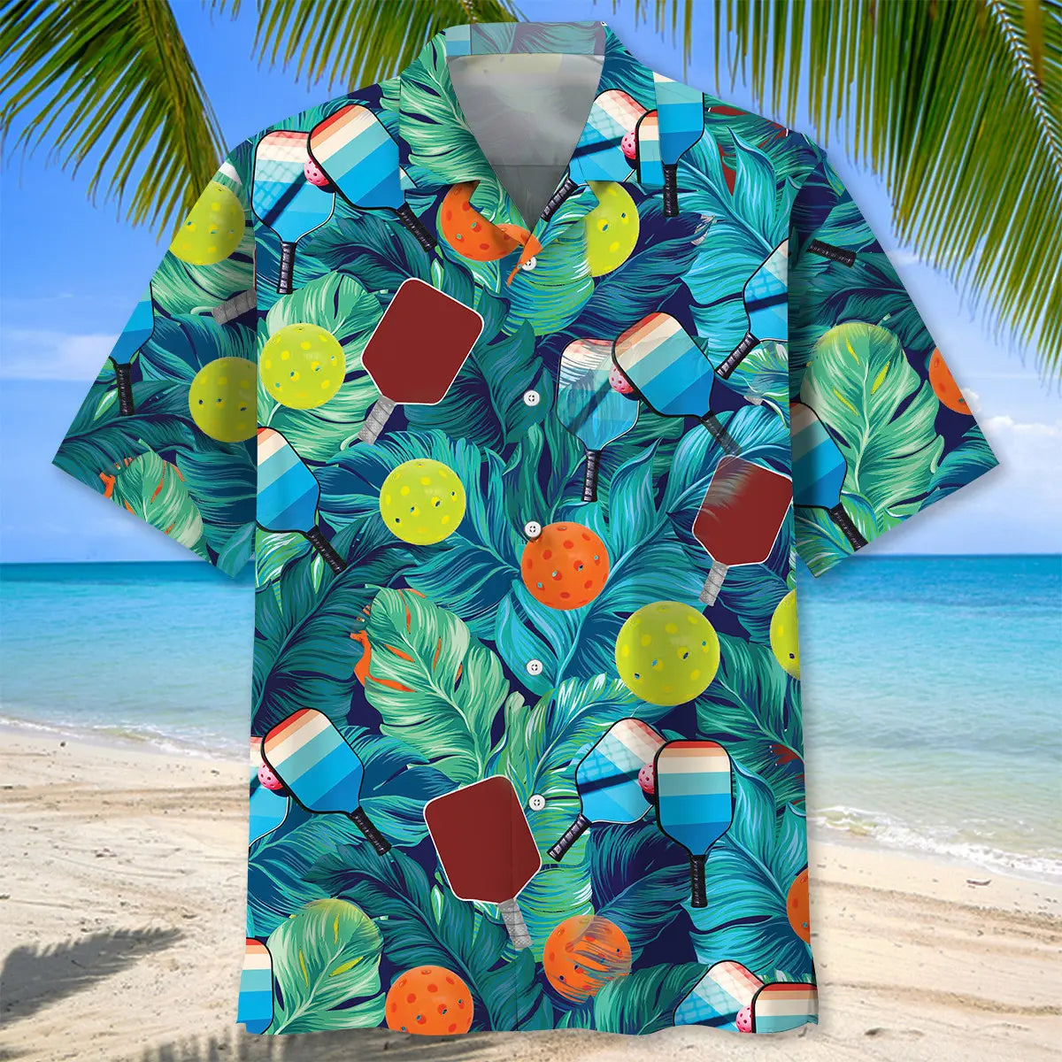 Tropical Pickleball Green Hawaiian Shirt For Tropical Holidays, Outdoor Gatherings, And Everyday Comfort