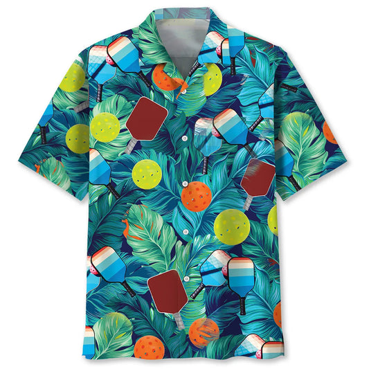 Tropical Pickleball Green Hawaiian Shirt For Tropical Holidays, Outdoor Gatherings, And Everyday Comfort