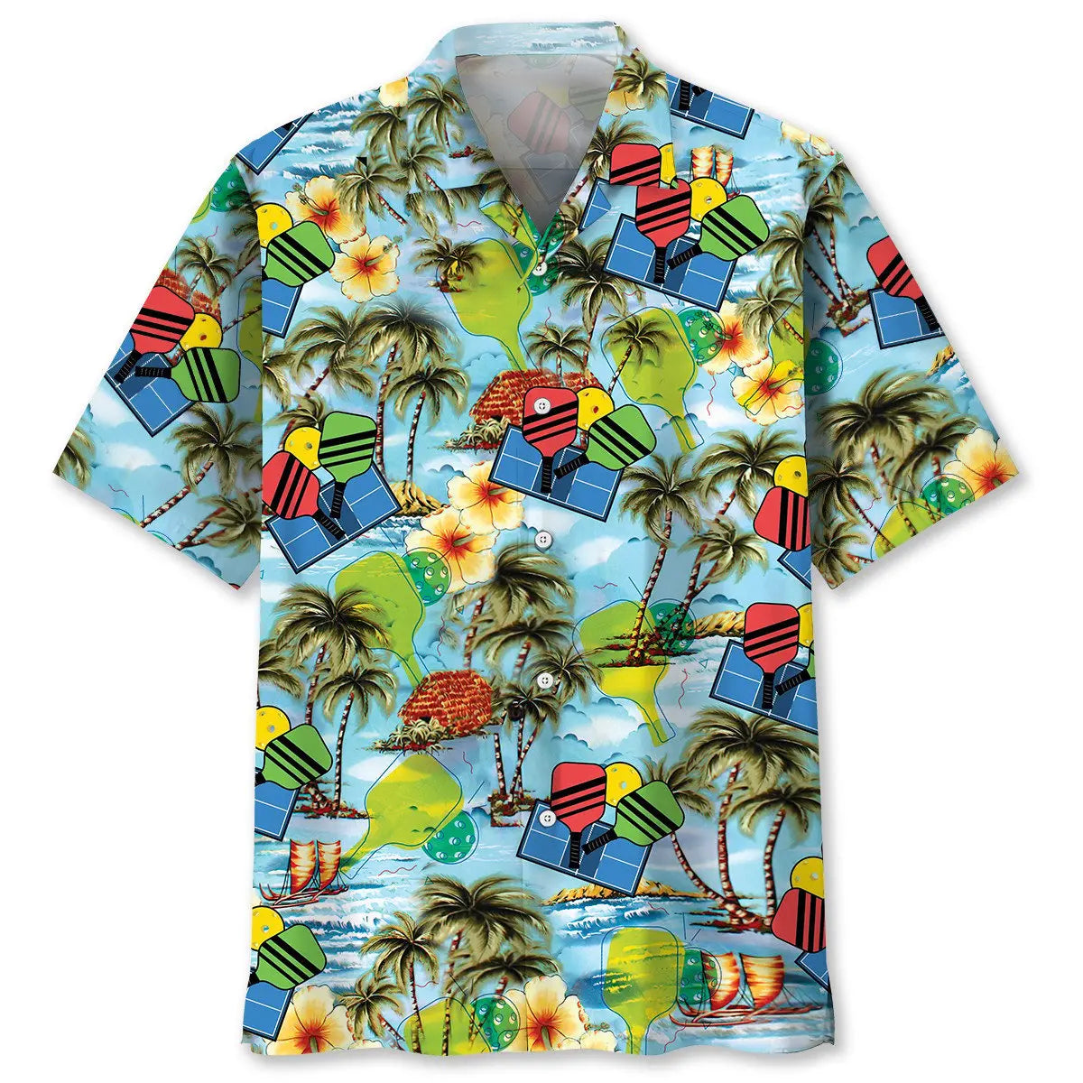 Tropical Pickleball Hawaiian Shirt For Tropical Holidays, Resort Trips, And Relaxed Coastal Style