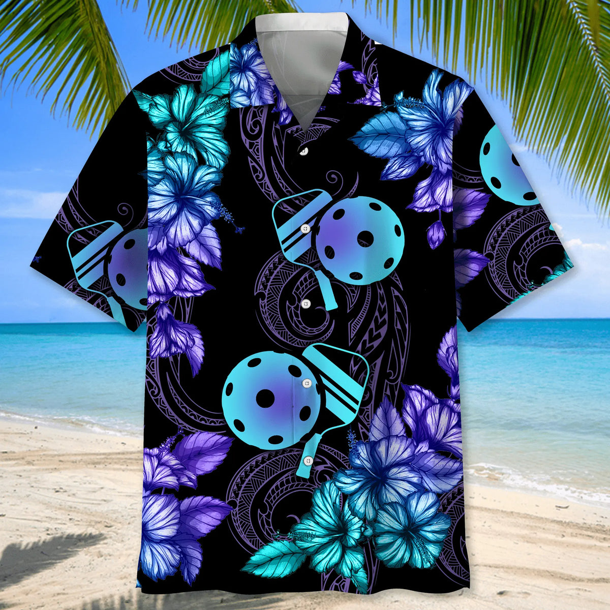 Tropical Pickleball Hawaiian Shirt For Summer Vacation, Beach Travel, And Casual Wear