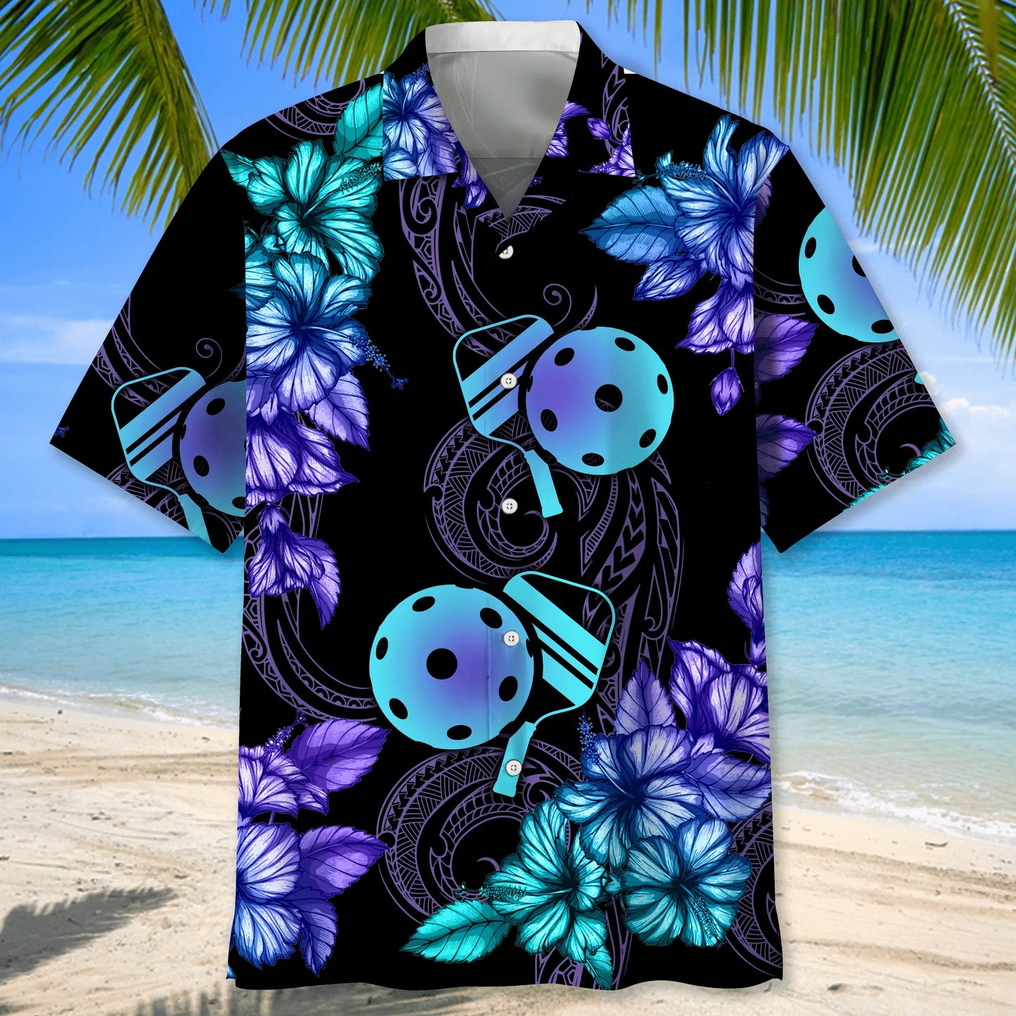 Tropical Pickleball Hawaiian Shirt For Summer Vacation, Beach Travel, And Casual Wear