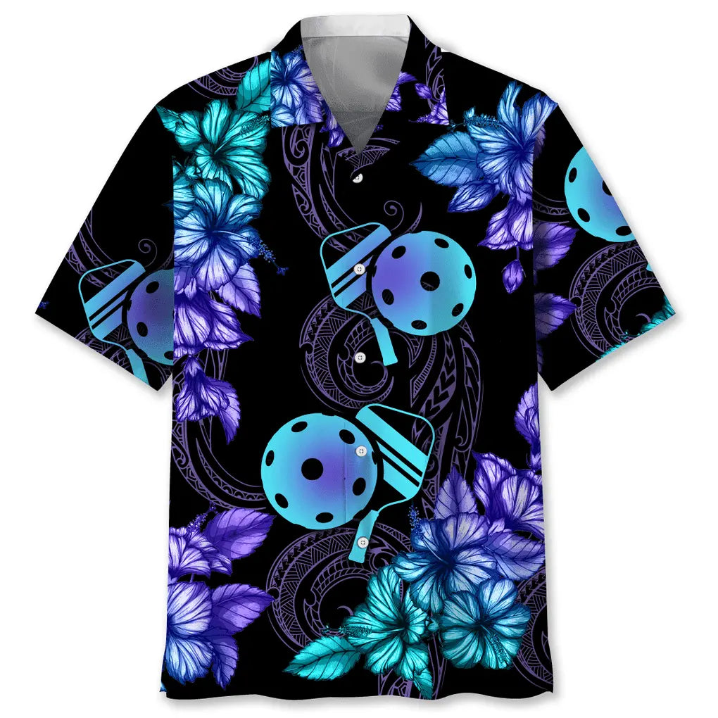 Tropical Pickleball Hawaiian Shirt For Summer Vacation, Beach Travel, And Casual Wear