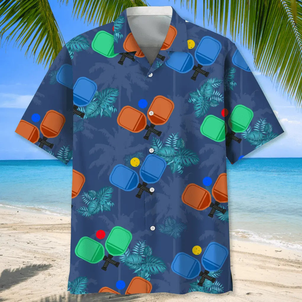 Tropical Pickleball Hawaiian Shirt For Tropical Holidays, Resort Trips, And Relaxed Coastal Style