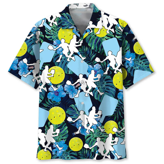 Tropical Pickleball Hawaiian Shirt For Summer Vacation, Beach Travel, And Casual Wear