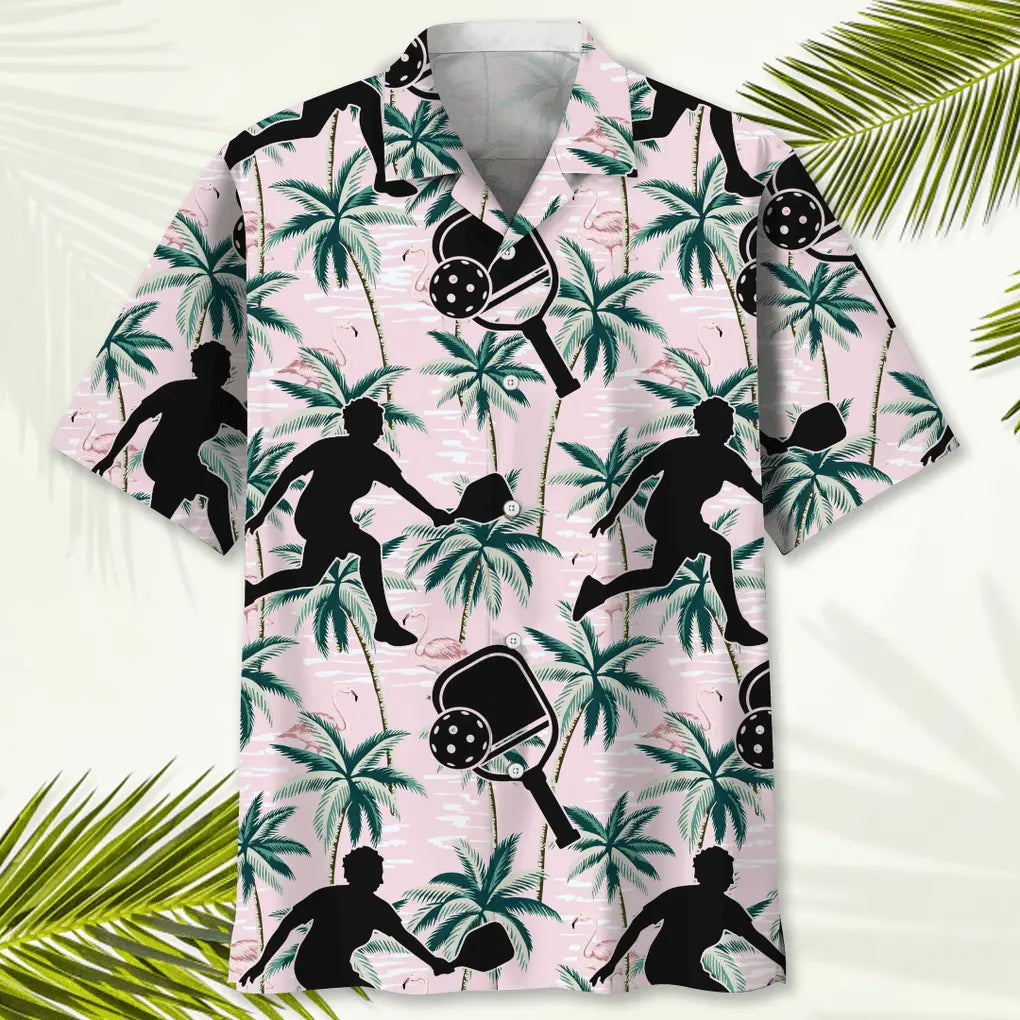 Tropical Pickleball Pink Hawaiian Shirt For Tropical Holidays, Resort Trips, And Relaxed Coastal Style