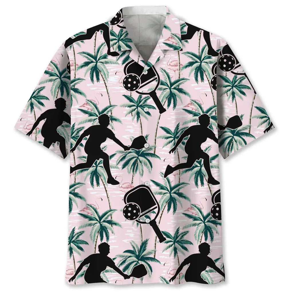 Tropical Pickleball Pink Hawaiian Shirt For Tropical Holidays, Resort Trips, And Relaxed Coastal Style