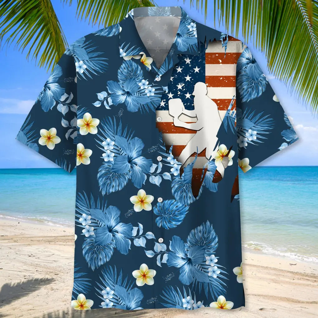 American Tropical Pickleball Blue Hawaiian Shirt For Tropical Holidays, Outdoor Gatherings, And Everyday Comfort