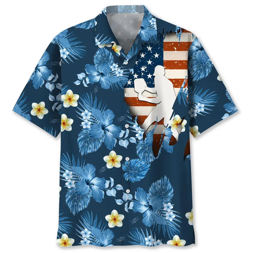 American Tropical Pickleball Blue Hawaiian Shirt For Tropical Holidays, Outdoor Gatherings, And Everyday Comfort