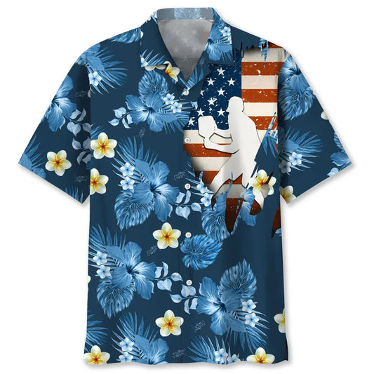 American Tropical Pickleball Blue Hawaiian Shirt For Tropical Holidays, Outdoor Gatherings, And Everyday Comfort