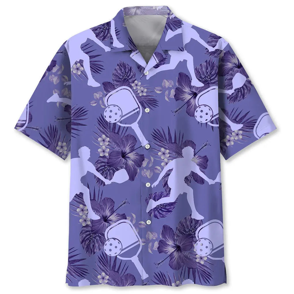 Tropical Pickleball Periwinkle Hawaiian Shirt For Tropical Holidays, Outdoor Gatherings, And Everyday Comfort
