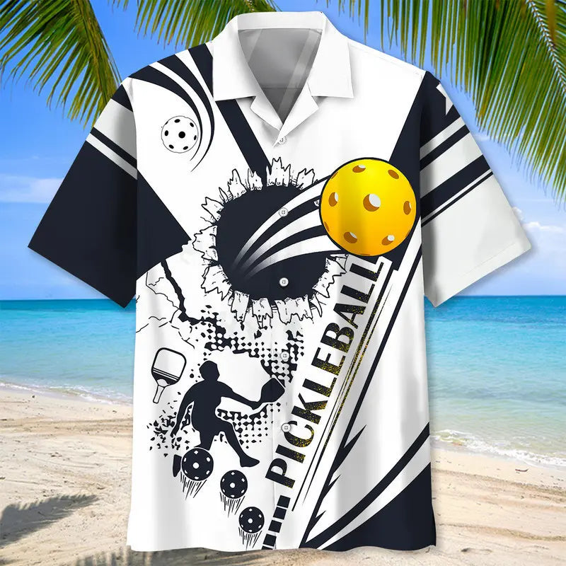 Pickleball White Black Hawaiian Shirt For Tropical Holidays, Outdoor Gatherings, And Everyday Comfort