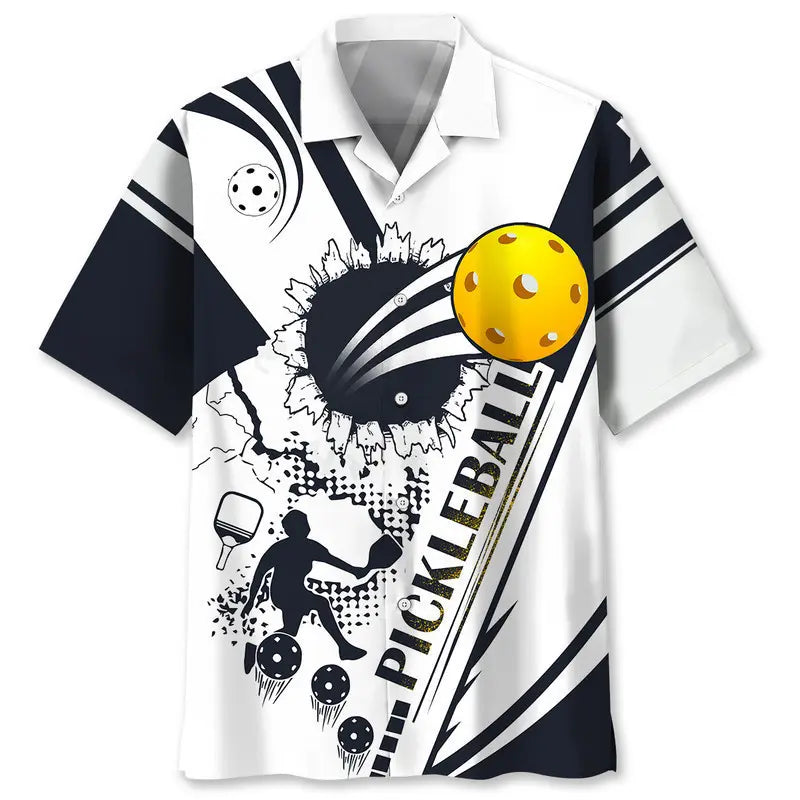 Pickleball White Black Hawaiian Shirt For Tropical Holidays, Outdoor Gatherings, And Everyday Comfort