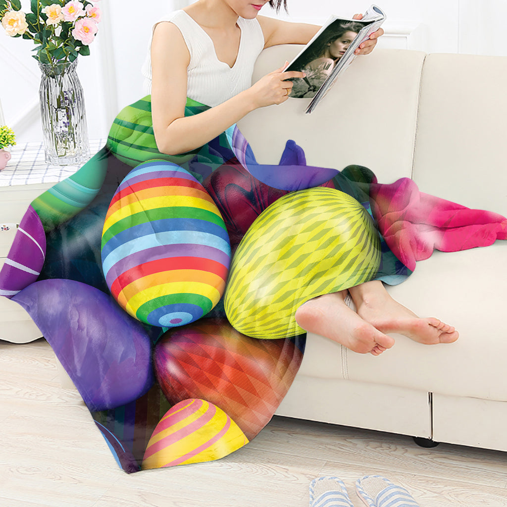 Colorful Easter Egg Pattern Flannel Blanket For Cozy Bedroom Sofa Decor