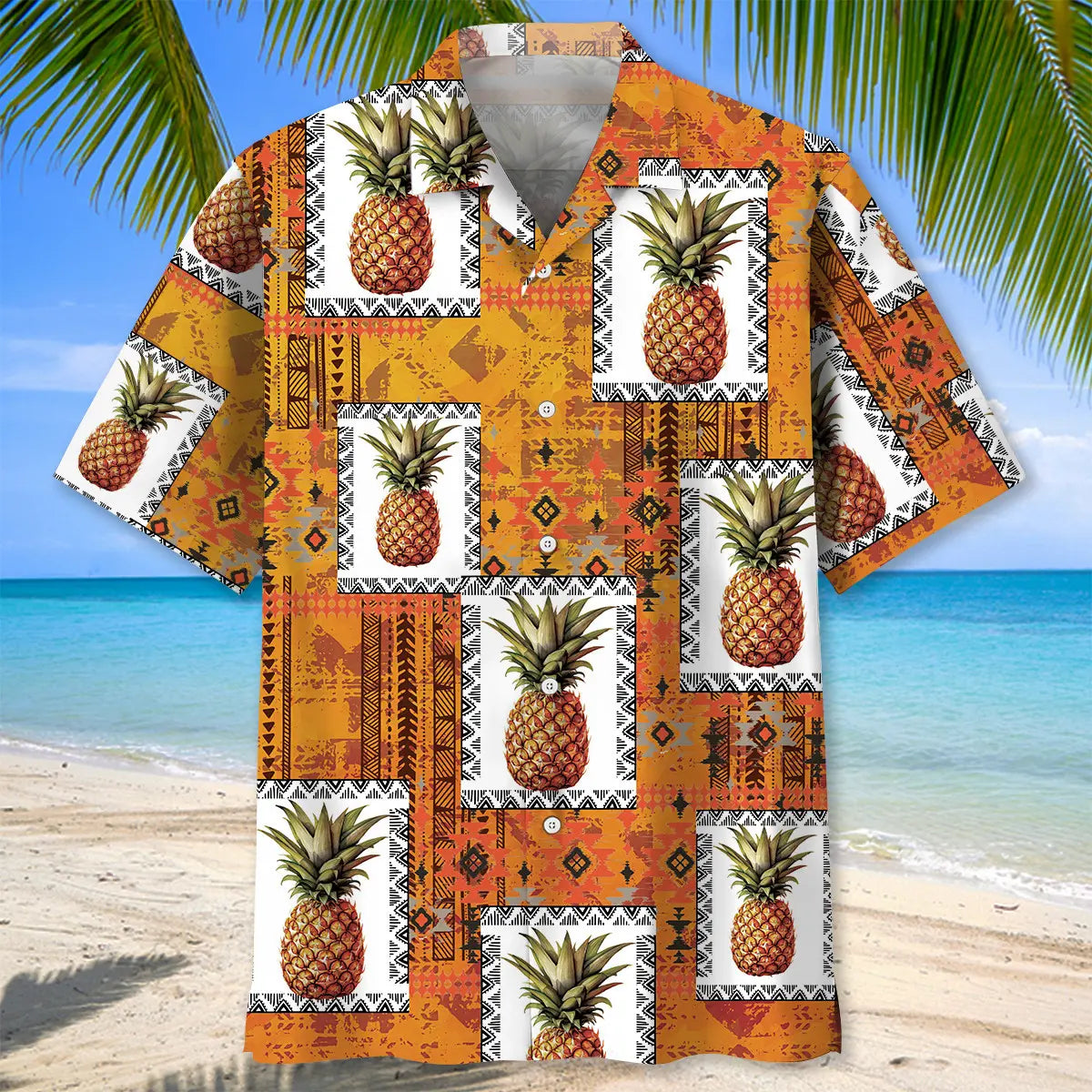 Pineapple Creative Pattern Hawaiian Shirt For Summer Vacation, Beach Travel, And Casual Wear