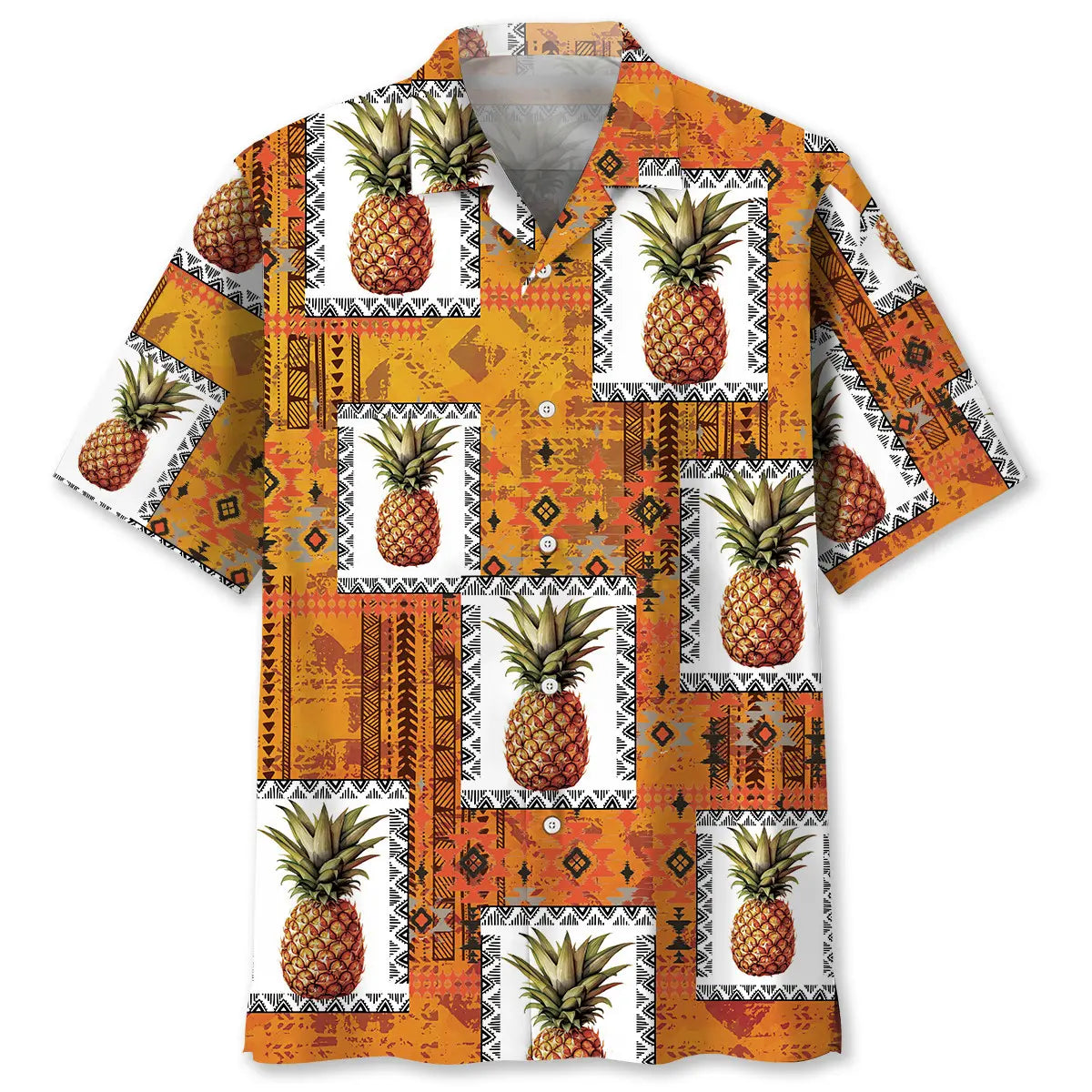 Pineapple Creative Pattern Hawaiian Shirt For Summer Vacation, Beach Travel, And Casual Wear