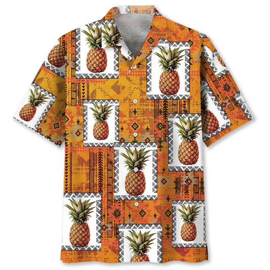 Pineapple Creative Pattern Hawaiian Shirt For Summer Vacation, Beach Travel, And Casual Wear