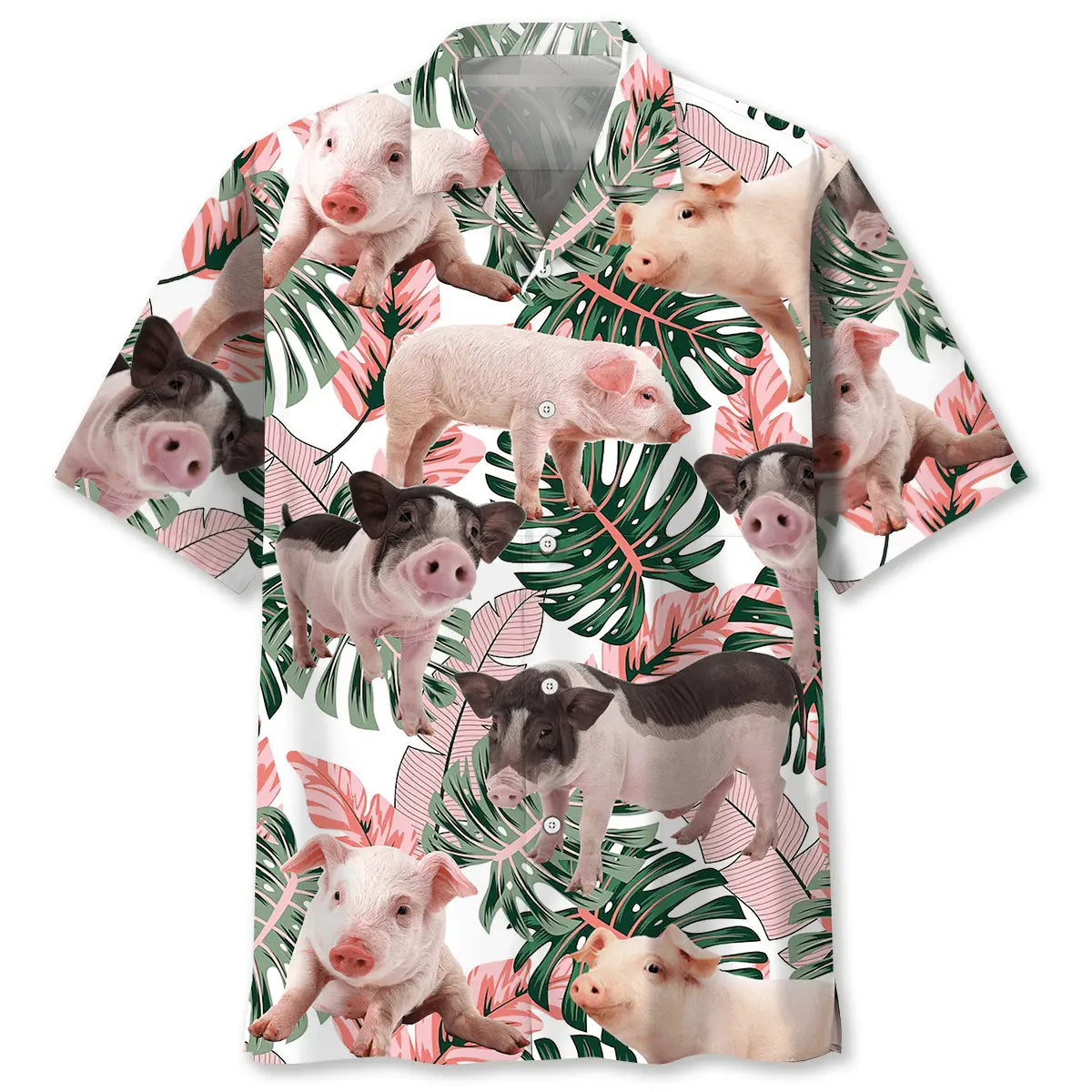Tropical Cute Pink Pig Hawaiian Shirt For Island Vacations, Resort Wear, And Relaxed Seasonal Style