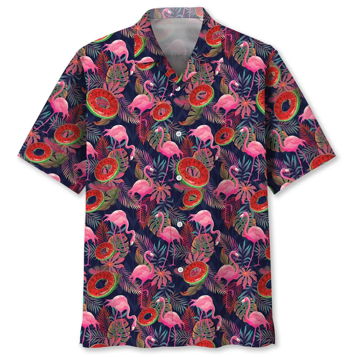 Pink Flamingo Watermelon Hawaiian Shirt For Resort Trips, Coastal Parties, And Warm Weather Style