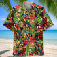 Tropical Pirate Parrot Hawaiian Shirt For Summer Vacation, Beach Travel, And Casual Wear