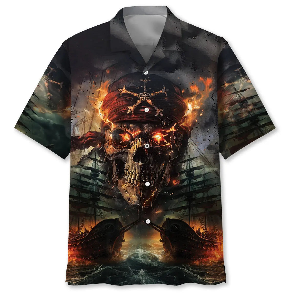Pirate Skull Fire Hawaiian Shirt For Fantasy Fans, Resort Trips, And Imaginative Summer Style