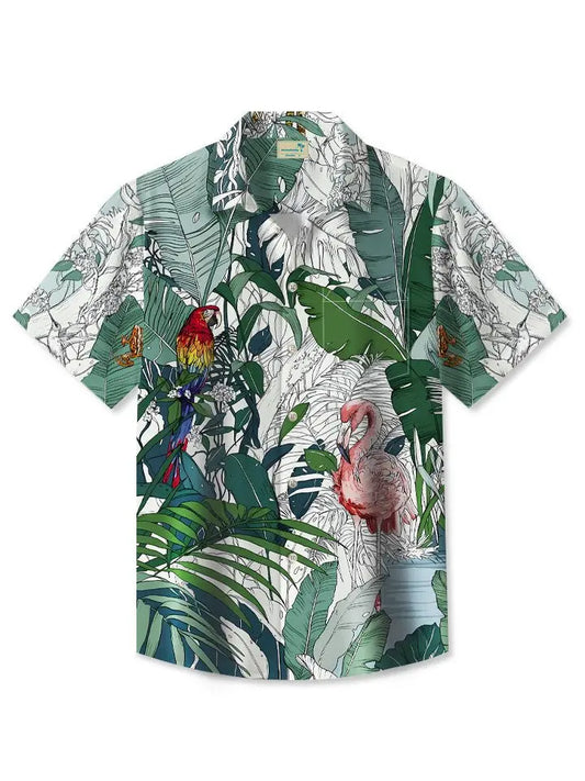 Floral Summer Plant Flamingo Vacation Hawaiian Shirt For Tropical Holidays, Outdoor Gatherings, And Everyday Comfort
