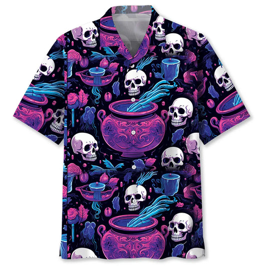 Poisoned Skull Hawaiian Shirt For Creative Adventures, Beach Travel, And Bold Warm Weather Wear