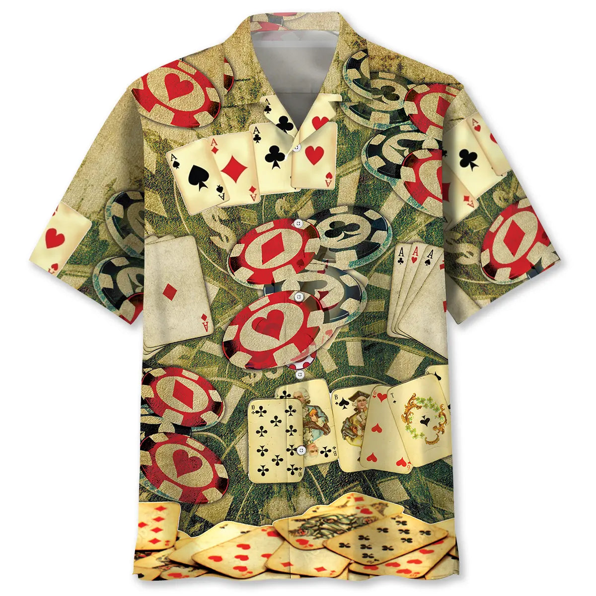 Vintage Poker Hawaiian Shirt For Summer Vacation, Beach Travel, And Casual Wear