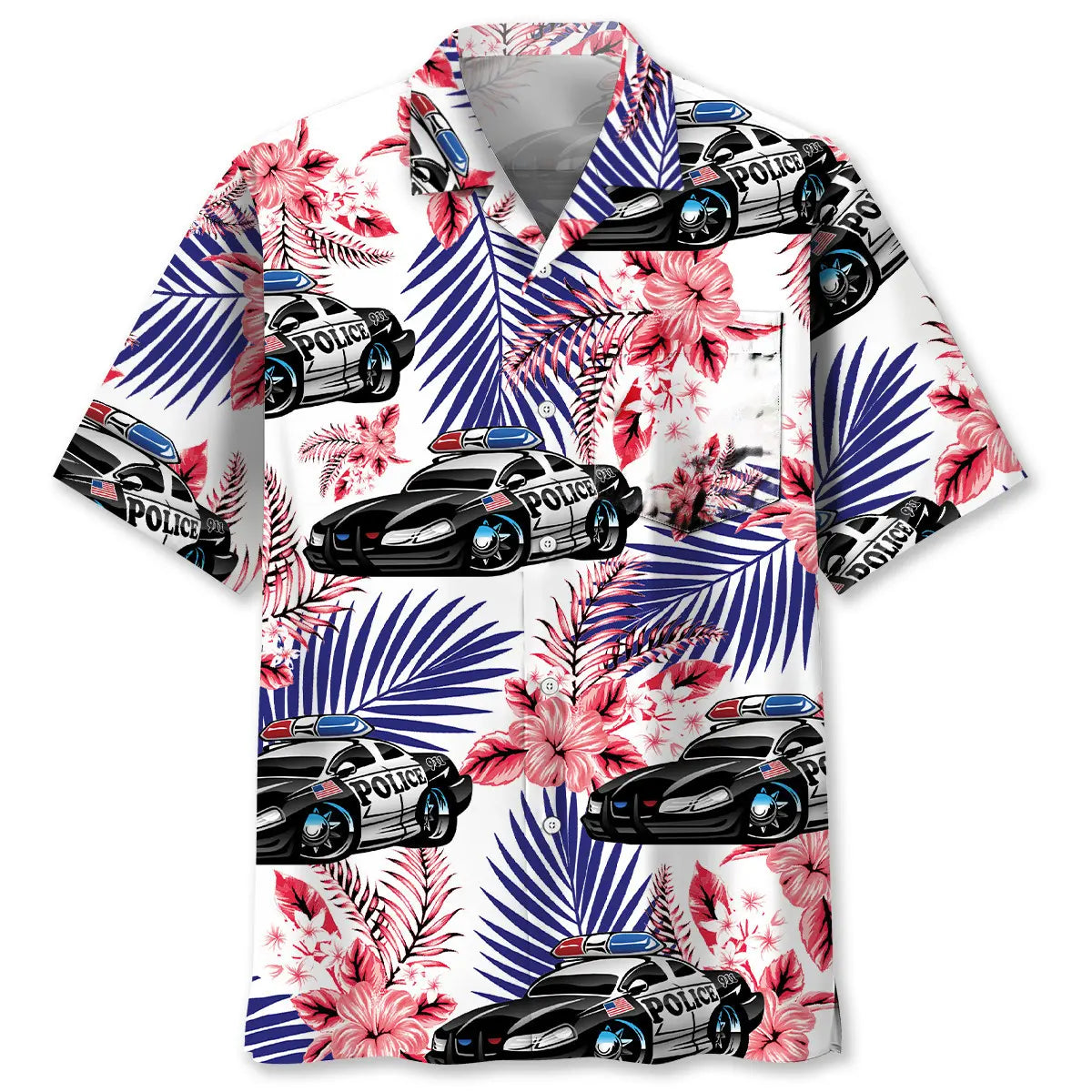 Funny Police Car Hawaiian Shirt For Motorsport Events, Beach Travel, And Thoughtful Gift Giving