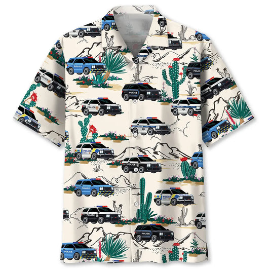 Police Cars Hawaiian Shirt For Racing Fans, Summer Outings, And Relaxed Vacation Wear