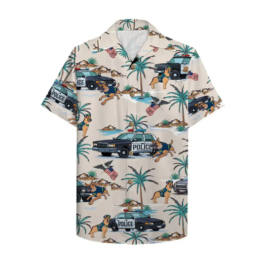 Island Police Car Dog Aloha Hawaiian Shirt For Resort Trips, Coastal Parties, And Warm Weather Style