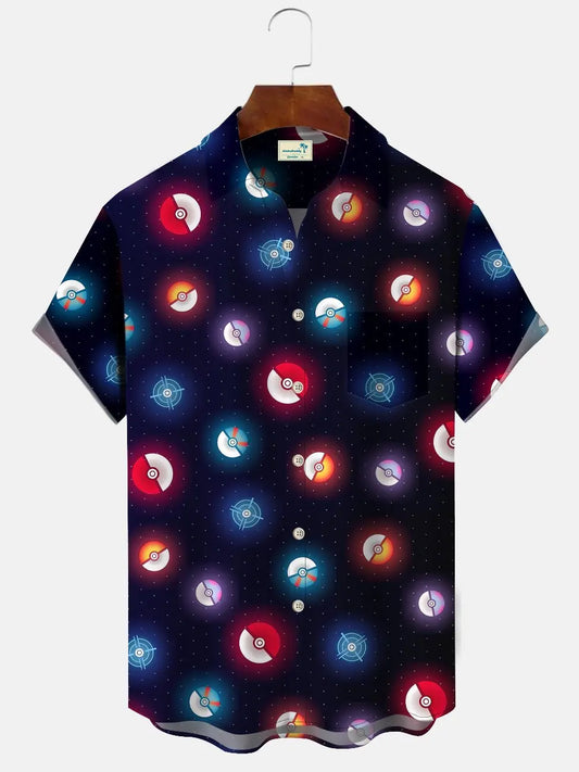 Polka Dot Geometric Stereo Digital Hawaiian Shirt For Coastal Travel, Casual Events, And Comfortable Summer Wear
