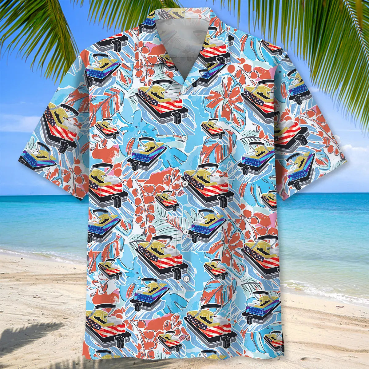 American Pontoon Flag Hawaiian Shirt For Heritage Inspired Events, Beach Travel, And Thoughtful Gifting