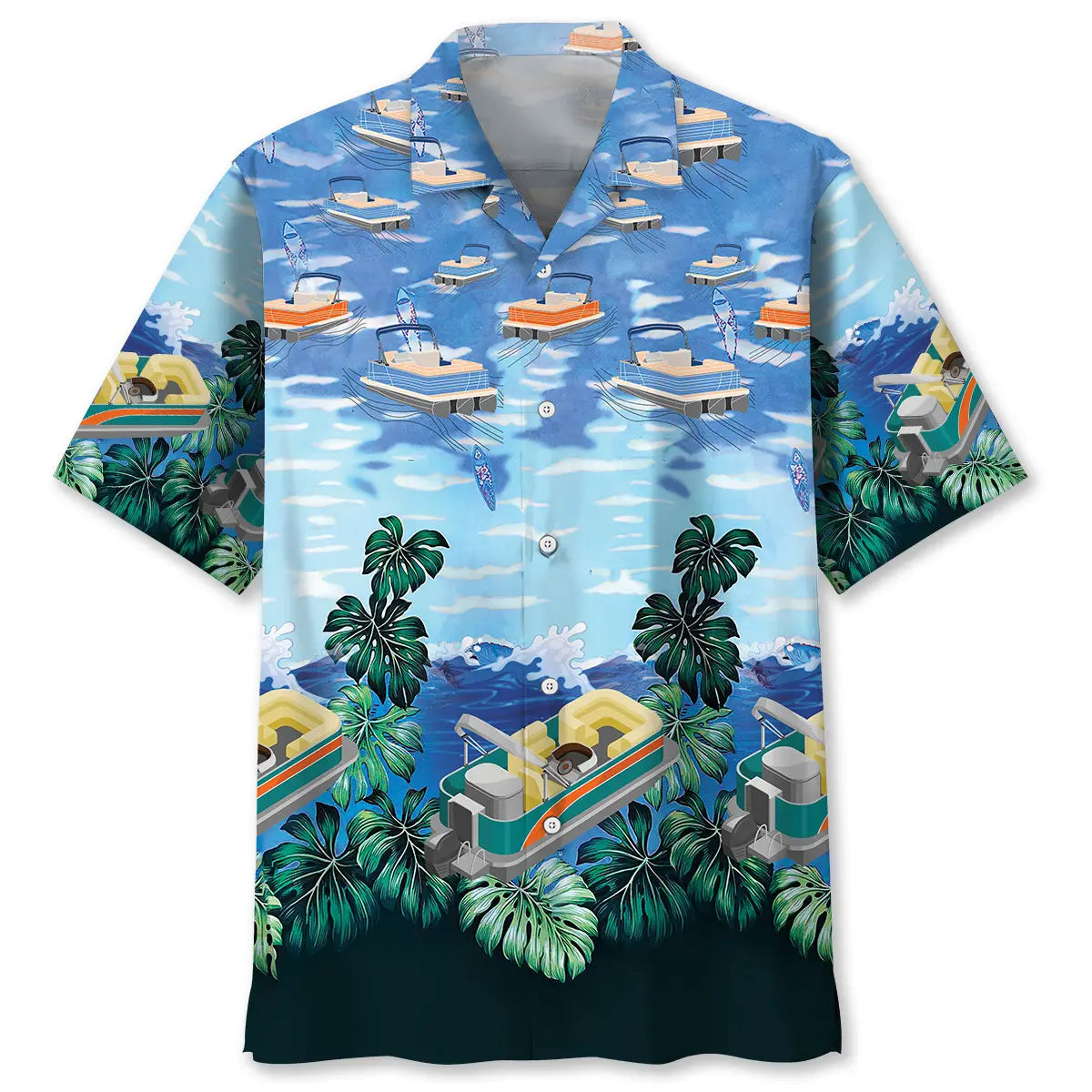 Pontoon Creative Pattern Hawaiian Shirt For Tropical Holidays, Outdoor Gatherings, And Everyday Comfort