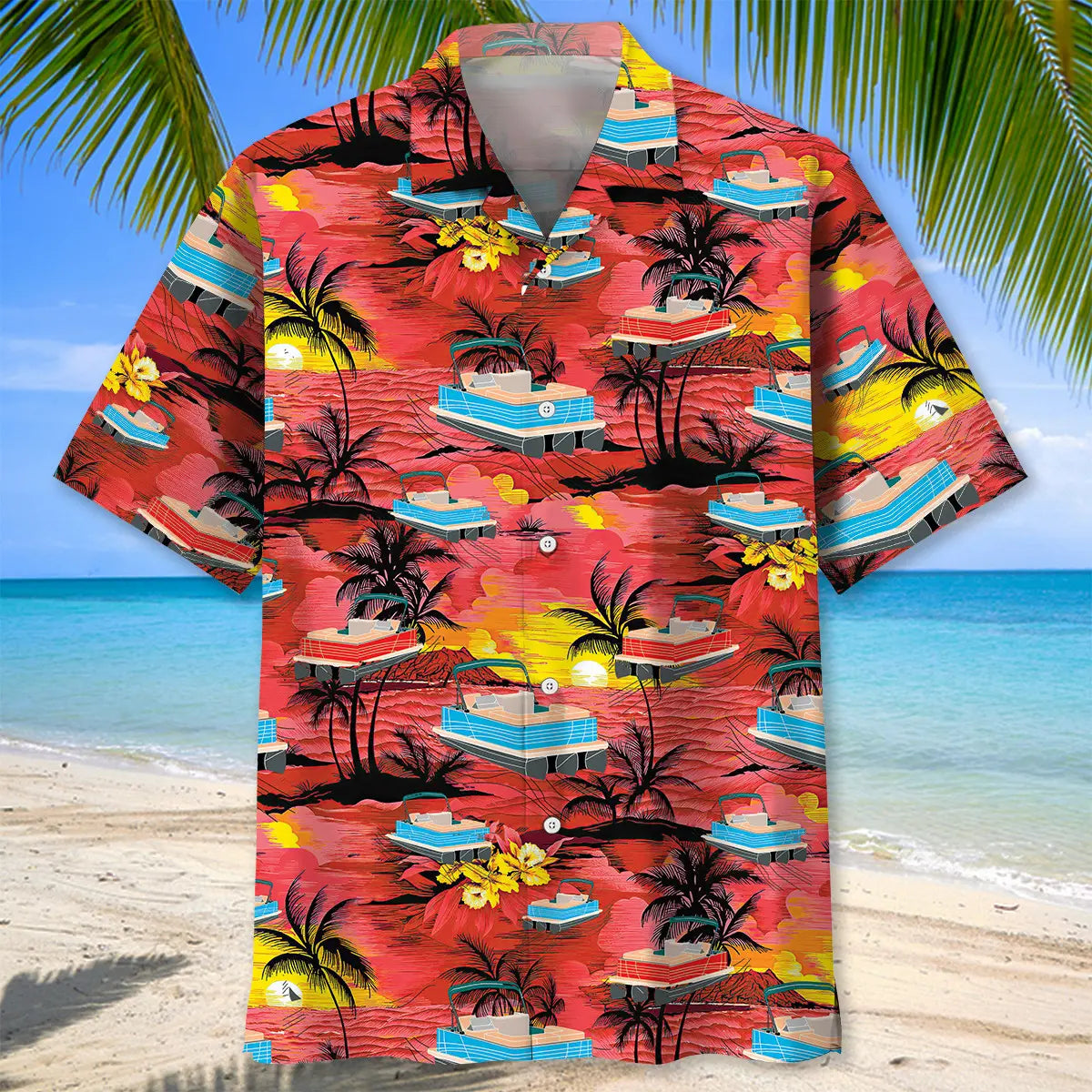 Retro Pontoon Hawaiian Shirt For Summer Vacation, Beach Travel, And Casual Wear