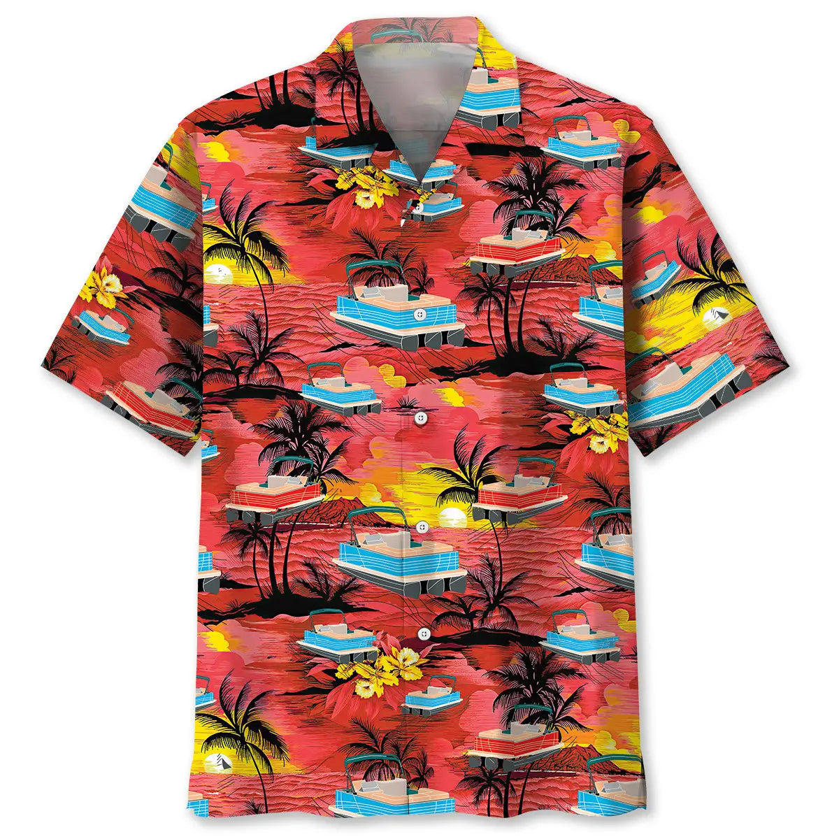 Retro Pontoon Hawaiian Shirt For Summer Vacation, Beach Travel, And Casual Wear