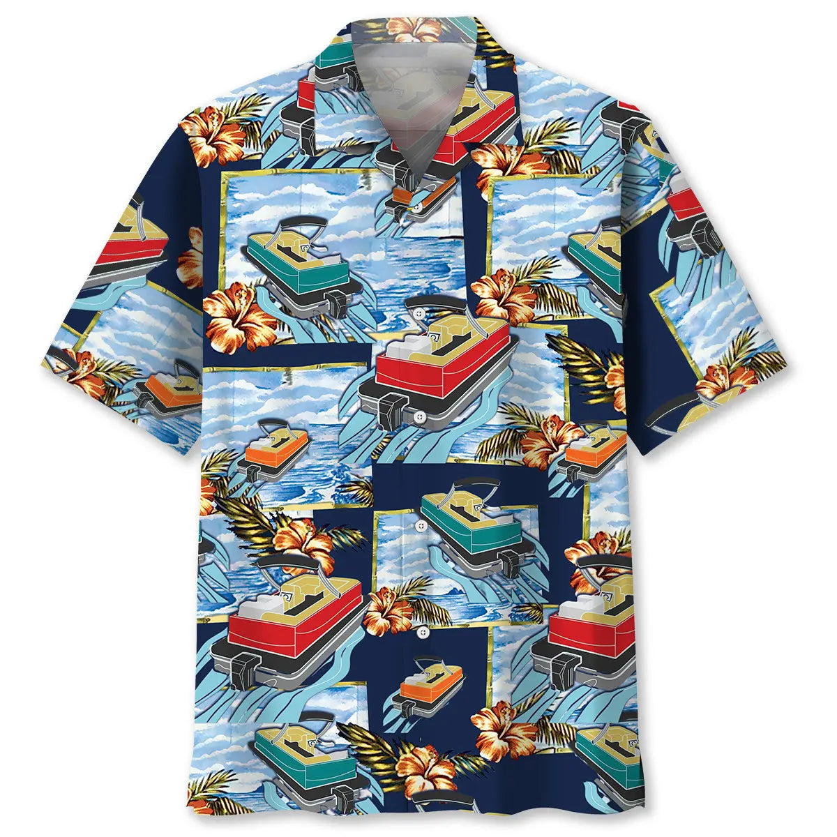 Vintage Pontoon Hawaiian Shirt For Tropical Holidays, Outdoor Gatherings, And Everyday Comfort