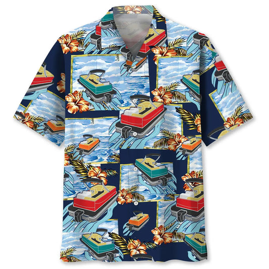 Vintage Pontoon Hawaiian Shirt For Tropical Holidays, Outdoor Gatherings, And Everyday Comfort