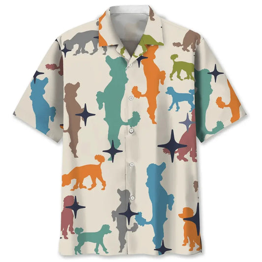 Poodle Creative Pattern Hawaiian Shirt For Summer Vacation, Beach Travel, And Casual Wear